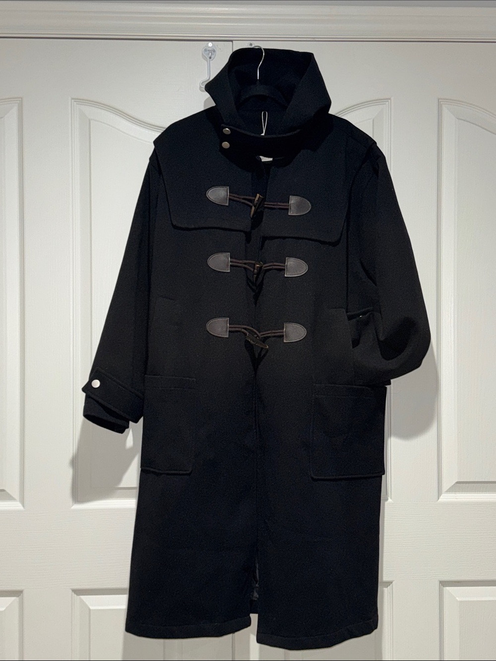NEW DUFFLE COAT Black Polyester Jacket - Sleek Everyday Coat